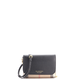 Burberry Hampshire Wallet on Chain Leather and House Check Canvas