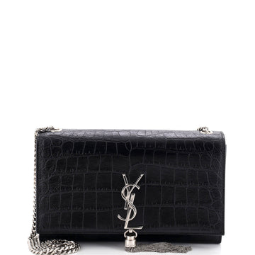 Saint Laurent Classic Monogram Tassel Crossbody Bag Crocodile Embossed Leather Medium
