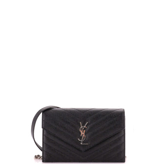 Saint Laurent Classic Monogram Wallet on Chain Matelasse Chevron Leather Small