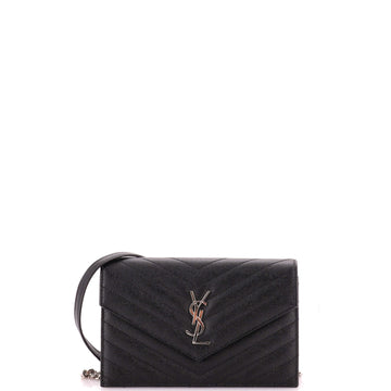 Saint Laurent Classic Monogram Wallet on Chain Matelasse Chevron Leather Small