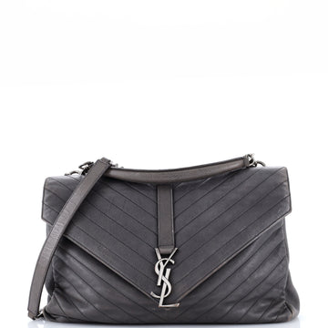 Saint Laurent Classic Monogram College Bag Matelasse Chevron Leather Large