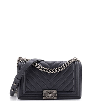 Chanel Boy Flap Bag Chevron Caviar Old Medium