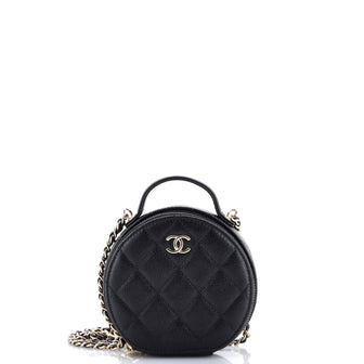 Chanel Handle with Care Round Vanity Case with Chain Quilted Caviar Small