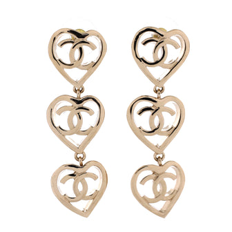 Chanel Coco In Love Triple Heart CC Drop Earrings Metal