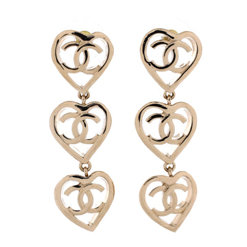 Chanel Coco In Love Triple Heart CC Drop Earrings Metal