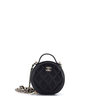 Chanel Handle with Care Round Vanity Case with Chain Quilted Caviar Small