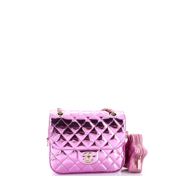 Chanel Hollywood Boulevard Square Flap Bag with Star Coin Purse Quilted Metallic Leather Mini