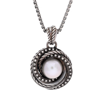 David Yurman Crossover Pendant Necklace Sterling Silver with Pearl and Diamonds 10mm