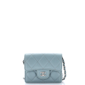 Chanel Classic Flap Card Holder on Chain Quilted Caviar Mini