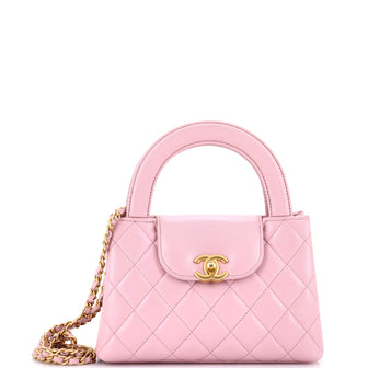 Chanel Kelly Top Handle Shopping Bag Quilted Shiny Aged Calfskin Mini