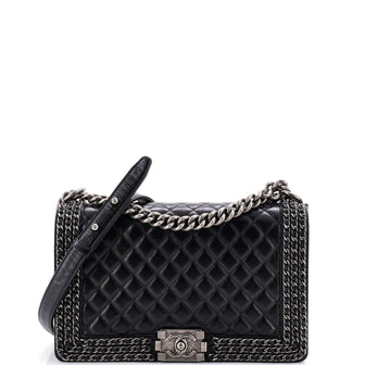Chanel Chained Boy Flap Bag Quilted Glazed Calfskin Old Medium