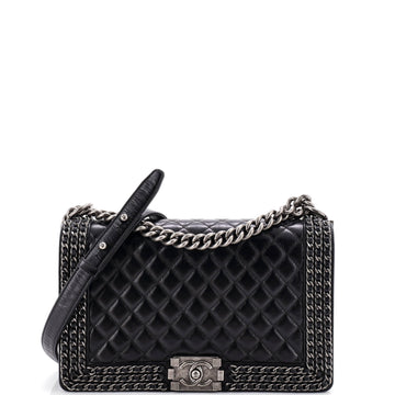 Chanel Chained Boy Flap Bag Quilted Glazed Calfskin Old Medium