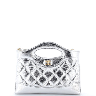 Chanel 31 Shopping Bag Clutch with Chain Quilted Shiny Crumpled Calfskin Small