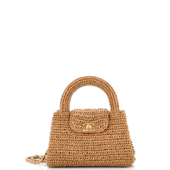 Chanel Kelly Top Handle Shopping Bag Braided Raffia Mini