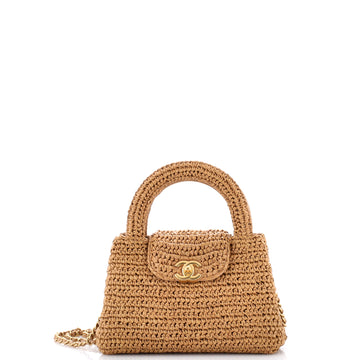 Chanel Kelly Top Handle Shopping Bag Braided Raffia Mini