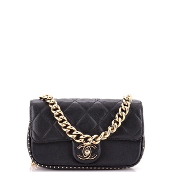 Chanel Chain Handle CC Flap Bag Quilted Caviar with Studded Detail Small