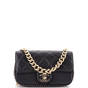 Chanel Chain Handle CC Flap Bag Quilted Caviar with Studded Detail Small