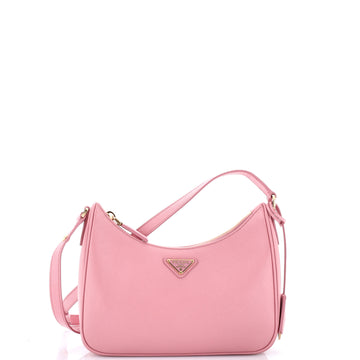 Prada Adjustable Handle Zip Hobo Saffiano Leather Mini