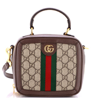 Gucci Ophidia Zip Around Top Handle Bag GG Coated Canvas with Leather Mini