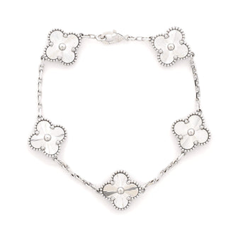 Van Cleef & Arpels Vintage Alhambra 5 Motifs Bracelet Guilloche 18K White Gold