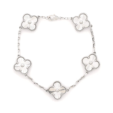 Van Cleef & Arpels Vintage Alhambra 5 Motifs Bracelet Guilloche 18K White Gold