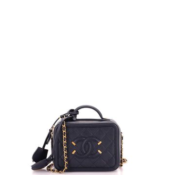 Chanel Filigree Vanity Case Quilted Caviar Small