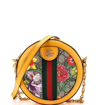 Gucci Ophidia Round Shoulder Bag Flora GG Coated Canvas Mini