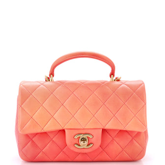 Chanel Classic Single Flap Top Handle Bag Quilted Ombre Lambskin Mini