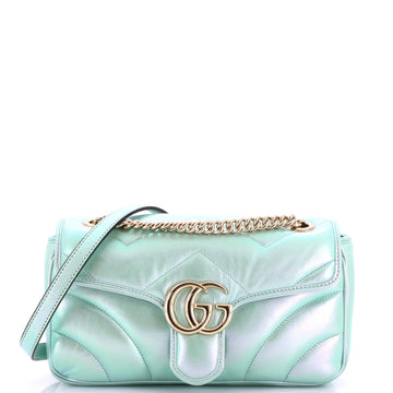Gucci GG Marmont Flap Bag Chevron Iridescent Leather Small