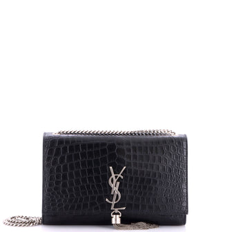 Saint Laurent Classic Monogram Tassel Crossbody Bag Crocodile Embossed Leather Medium