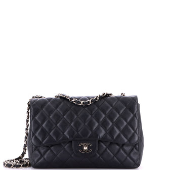 Chanel Vintage Classic Single Flap Bag Quilted Caviar Jumbo