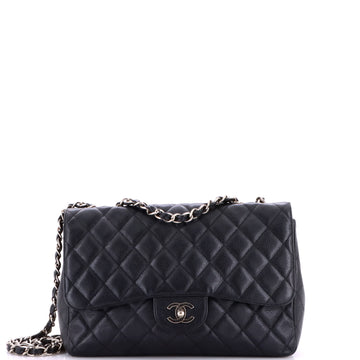 Chanel Vintage Classic Single Flap Bag Quilted Caviar Jumbo