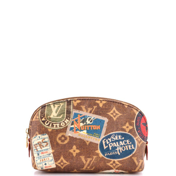 Louis Vuitton Cosmetic Pouch Limited Edition Vintage Stickers Monogram Canvas