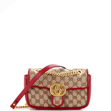 Gucci GG Marmont Flap Bag Diagonal Quilted GG Canvas with Leather Mini