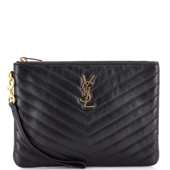 Saint Laurent Classic Monogram Wristlet Pouch Matelasse Chevron Leather Small