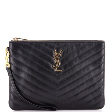 Saint Laurent Classic Monogram Wristlet Pouch Matelasse Chevron Leather Small