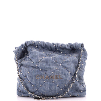 Chanel 22 Chain Hobo Quilted Studded Denim Small