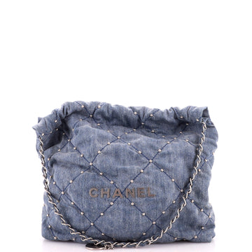 Chanel 22 Chain Hobo Quilted Studded Denim Small