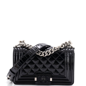 Chanel Boy Flap Bag Quilted Patent Small