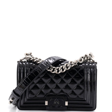 Chanel Boy Flap Bag Quilted Patent Small