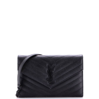 Saint Laurent Classic Monogram Wallet on Chain Matelasse Chevron Leather Small