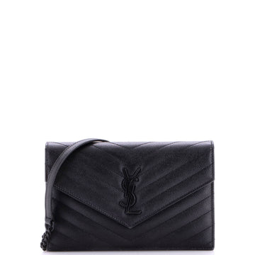 Saint Laurent Classic Monogram Wallet on Chain Matelasse Chevron Leather Small