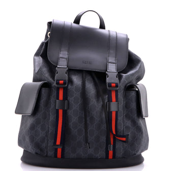 Gucci Double Pocket Buckle Backpack GG Coated Canvas Large