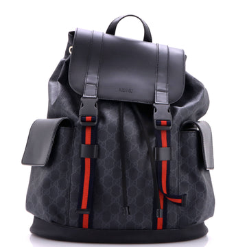 Gucci Double Pocket Buckle Backpack GG Coated Canvas Large
