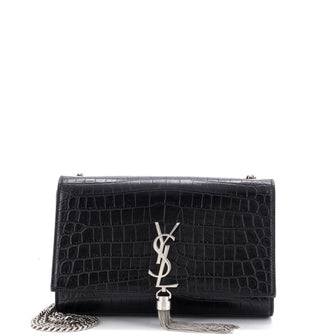 Saint Laurent Classic Monogram Tassel Crossbody Bag Crocodile Embossed Leather Medium