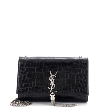 Saint Laurent Classic Monogram Tassel Crossbody Bag Crocodile Embossed Leather Medium