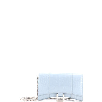 Balenciaga Hourglass Chain Wallet Crocodile Embossed Leather