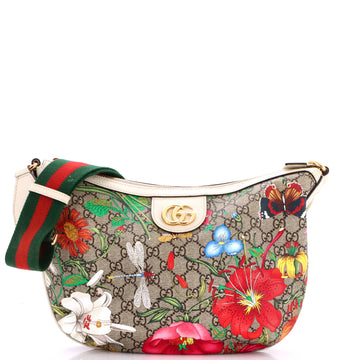Gucci Ophidia Half Moon Hobo Flora GG Coated Canvas Small