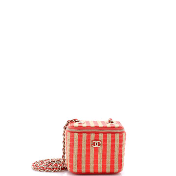 Chanel Classic Vanity Case with Chain Striped Raffia and Jute Mini