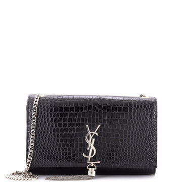 Saint Laurent Classic Monogram Tassel Crossbody Bag Crocodile Embossed Leather Medium